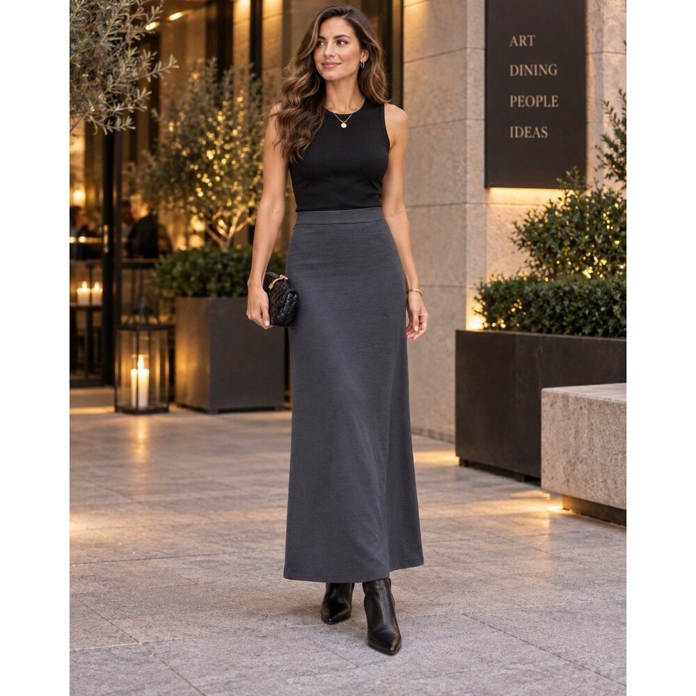 Women’s M Charcoal Gray Maxi Column Skirt Stretch 90s Minimalist